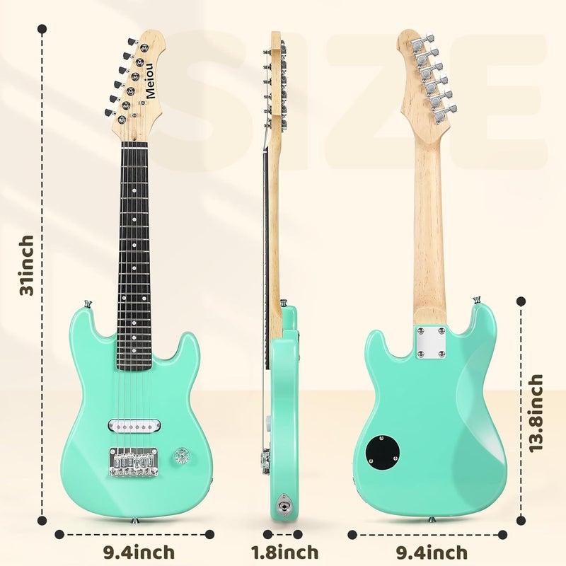 Miou 30 Inch Kids Electric Guitar Beginner Kits ST Style Mini Electric Guitar withAmp,Bag,Tuner, Picks, Cable, Strap, Strings (Green) - Image 3